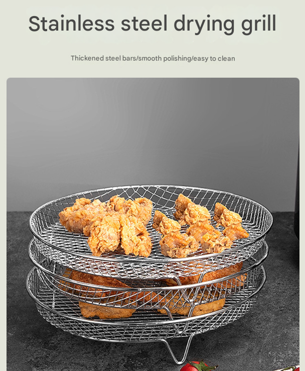 Silver 3-Pack Stackable Air fryer Racks - Food Grade Stainless Steel Multi-Layer Dehydrator & Crisper Tray Accessory 4