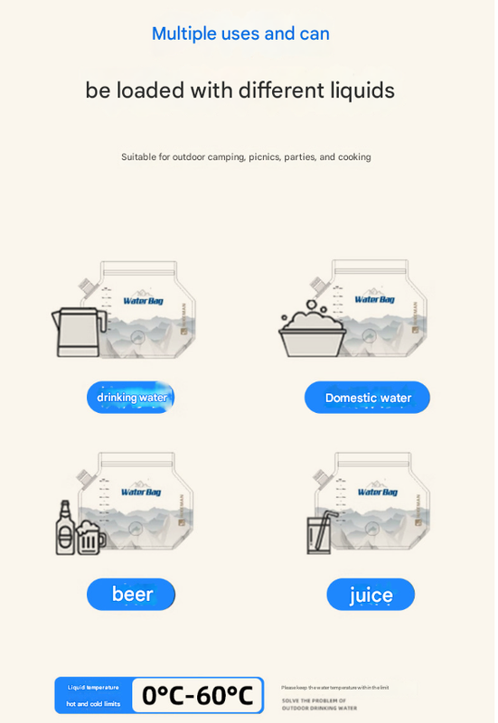 1 Piece Grey 8L Foldable Water Bag - Large Capacity Portable Water Carrier with Spigot for Camping & Outdoors 3