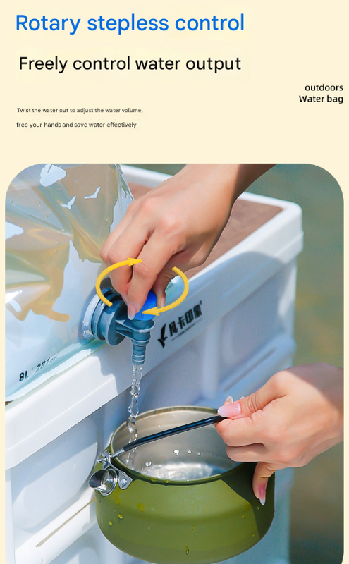 1 Piece Grey 8L Foldable Water Bag - Large Capacity Portable Water Carrier with Spigot for Camping & Outdoors 5