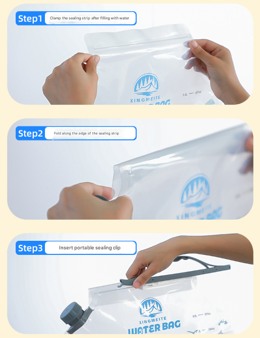 1 Piece Grey 8L Foldable Water Bag - Large Capacity Portable Water Carrier with Spigot for Camping & Outdoors 10