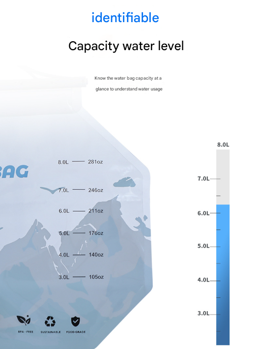 2 Pcs Grey 8L Foldable Water Bag - Large Capacity Portable Water Carrier with Spigot for Camping & Outdoors 12