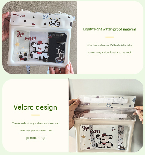2 Pcs Cartoon Dog Pattern On White Background Cute Floating Waterproof Pouch - Touch-Sensitive Screen & Adjustable Strap 6