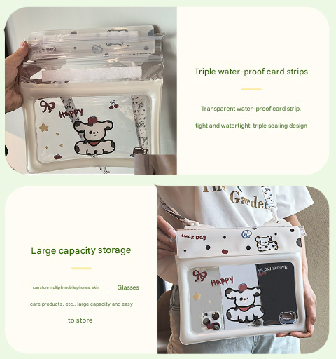 2 Pcs White Flower Pattern On Light Green background Cute Floating Waterproof Pouch - Touch-Sensitive Screen & Adjustable Strap 6