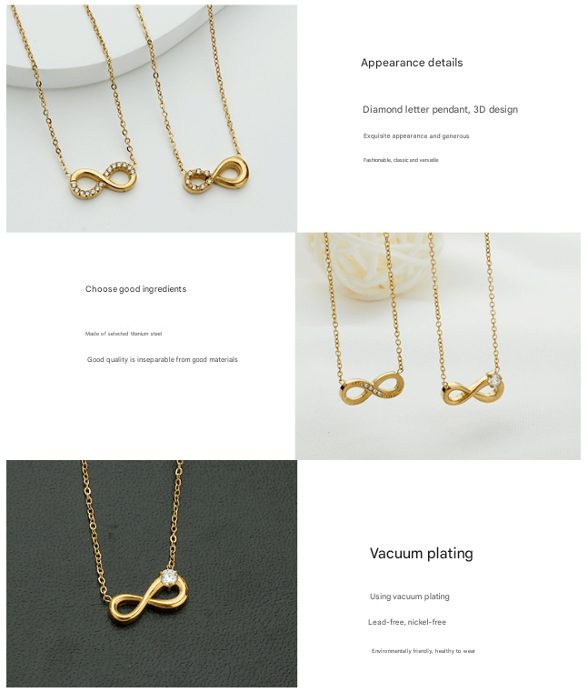 Style 8 Gold Infinity Necklace for Women - Dainty Titanium Steel Pendant with Sparkling Cubic Zirconia 4