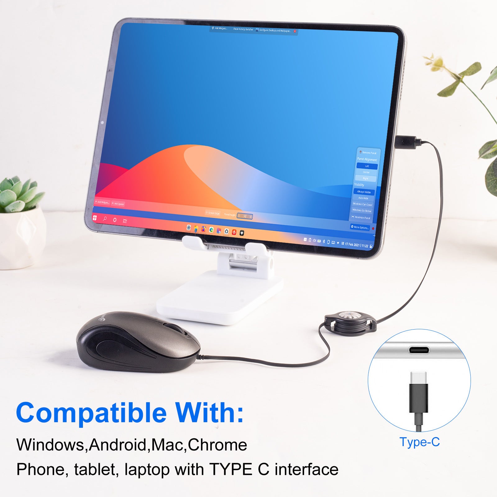 Blue and Black Portable Mini USB-C Mouse with Retractable Cable - Silent Click Travel Mouse for Laptop, MacBook, Tablet 4