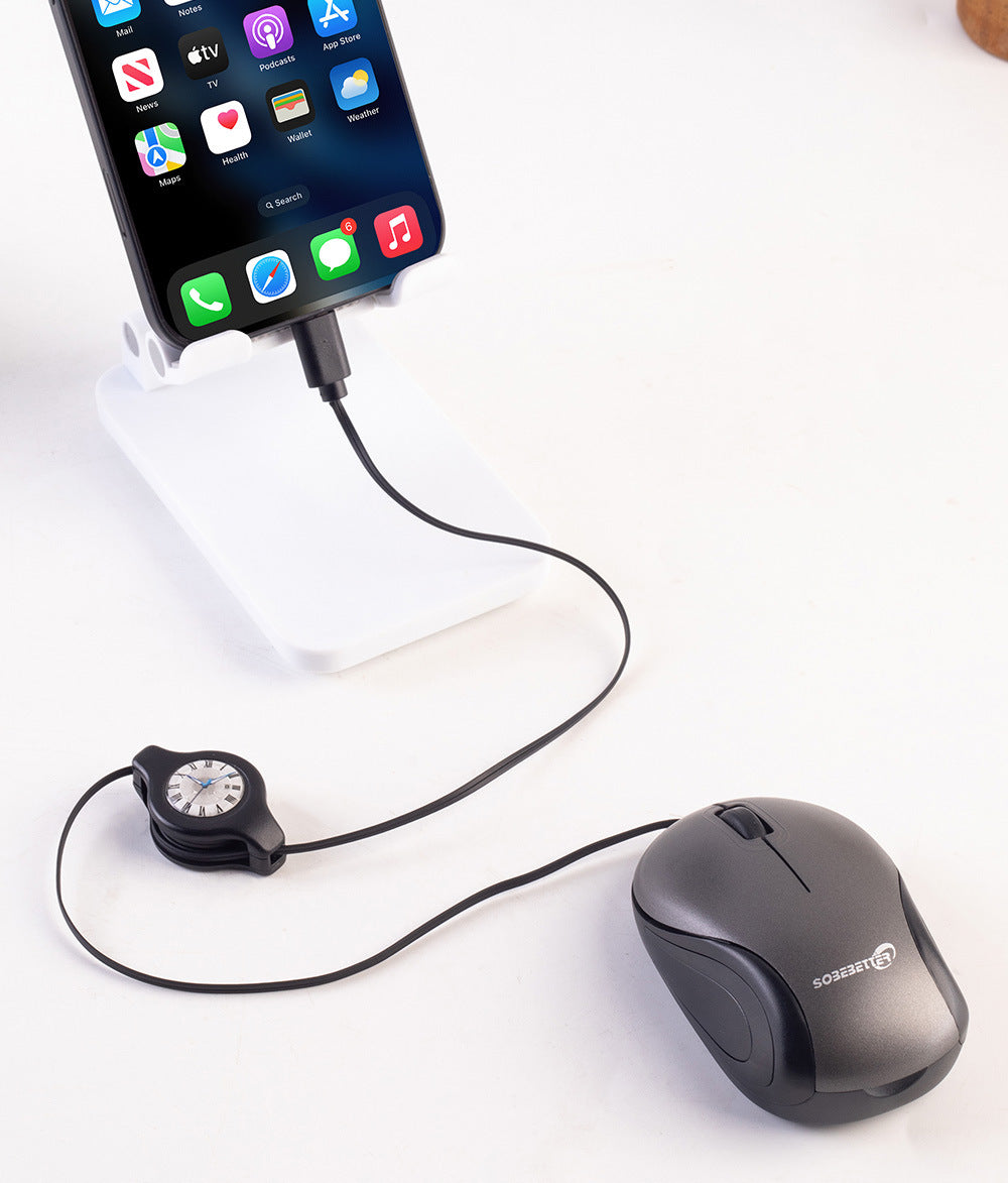 Blue and Black Portable Mini USB-C Mouse with Retractable Cable - Silent Click Travel Mouse for Laptop, MacBook, Tablet 6