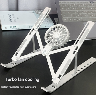 Silver Adjustable Aluminum Laptop Stand with Detachable Cooling Fan - Portable Ergonomic Riser for Desk 3