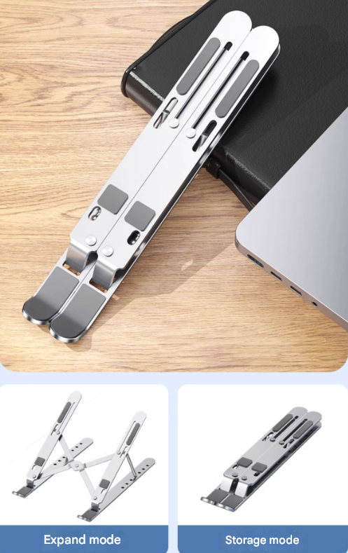 Black Adjustable Aluminum Laptop Stand with Detachable Cooling Fan - Portable Ergonomic Riser for Desk 4