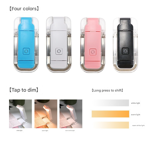 2 Pcs Black USB Rechargeable Clip-on LED Book Light - 3 Color Modes & Dimmable Brightness for Eye-Caring Reading