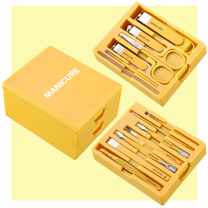 Yellow Premium 13-in-1 Manicure & Grooming Kit - Professional Carbon Steel Pedicure Set with Dual-Drawer Case & Mirror