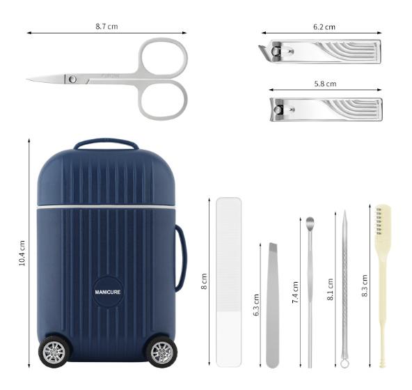 White Mini Suitcase Manicure Set - 8-Piece Portable Grooming & Nail Care Travel Kit 9