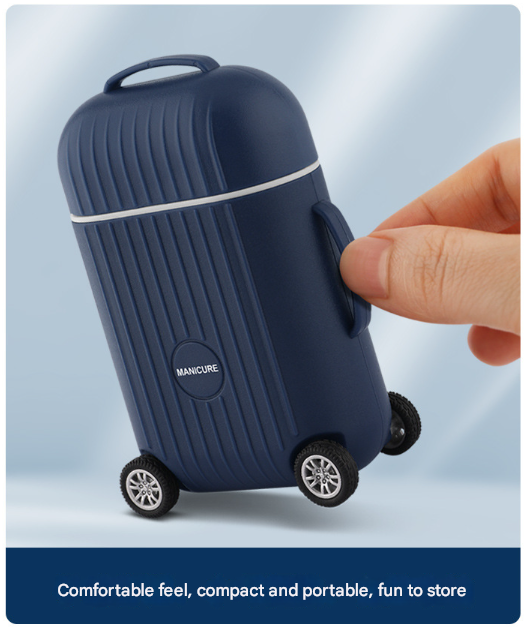 Dark Blue Mini Suitcase Manicure Set - 8-Piece Portable Grooming & Nail Care Travel Kit 3