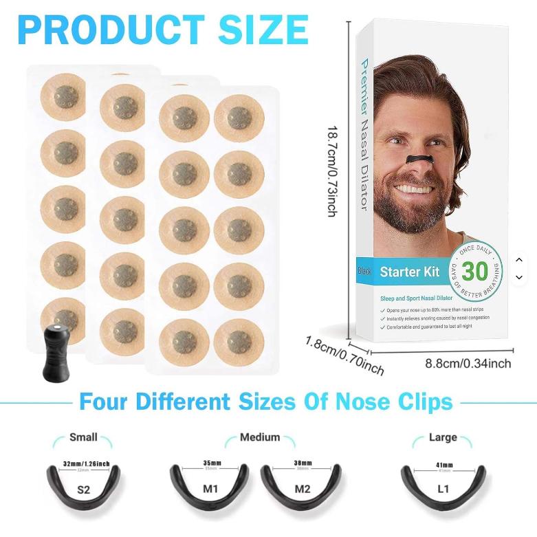 Black Round Anti-snoring Patch Set (30 Pairs of patches) Magnetic Nasal Dilator Kit for Snoring Relief - Reusable Multi-Size Sleep & Sport Breathing Aid 4