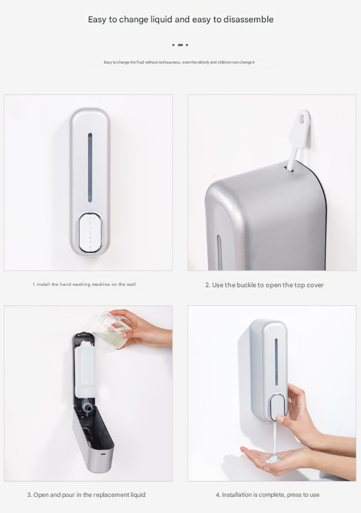 2 Pcs Silver Modern Wall-Mounted Press Soap Dispenser - 300ml Refillable Pump for Bathroom & Kitchen 8