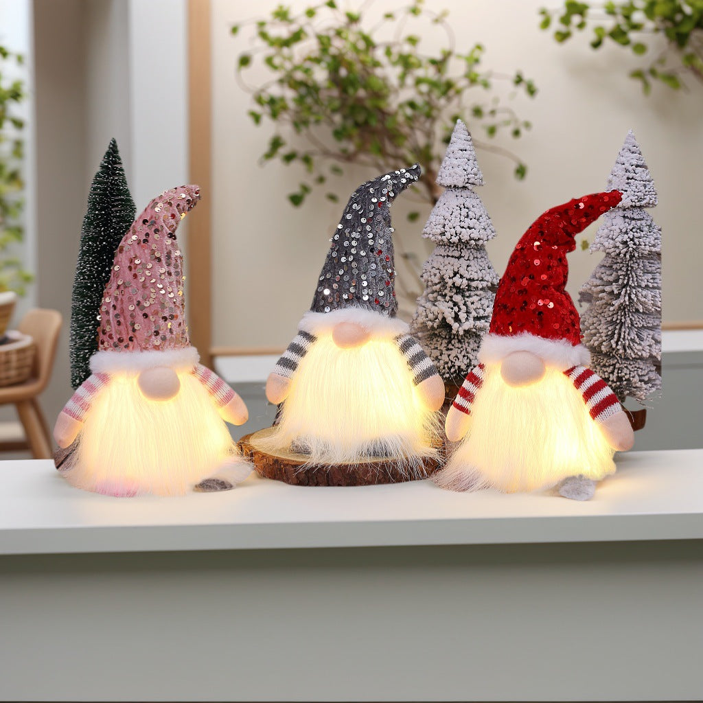 2 Pcs Grey Charming Light-Up Christmas Gnome - Festive Nordic Plush Holiday Decoration 4