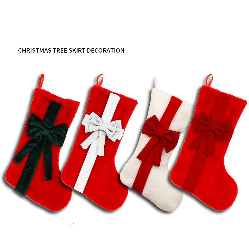 2 Pcs Red Stitching White Bow Luxurious Velvet Christmas Stocking with Elegant Bow - Large 45cm Holiday Mantel Decoration 6