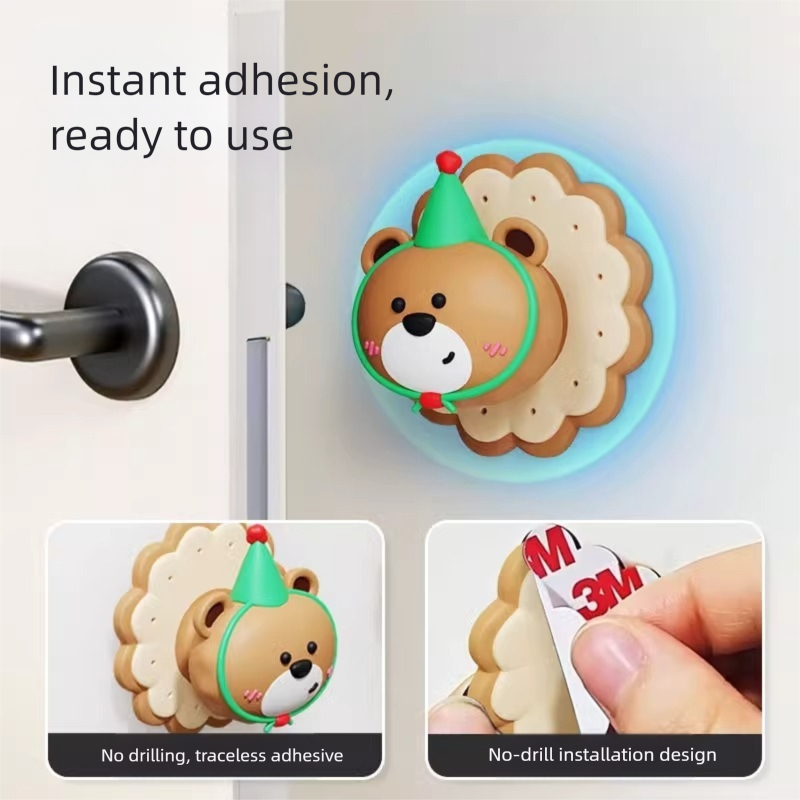 4 Pcs Yellow Adorable Bear Wall Protector - Multi-Use Self-Adhesive Door Stopper Bumper 4