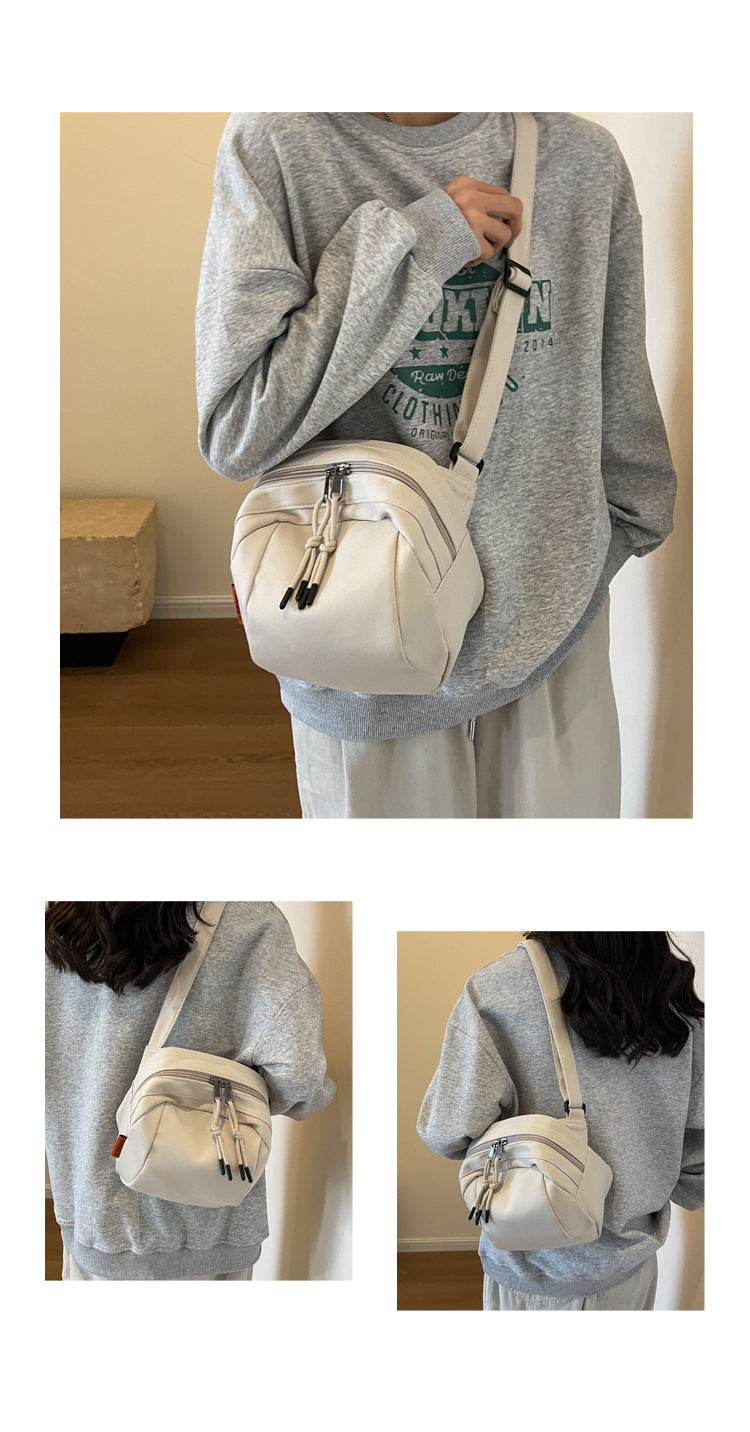 White Lightweight Canvas Crossbody Bag - Minimalist Casual Shoulder Satchel with Adjustable Strap