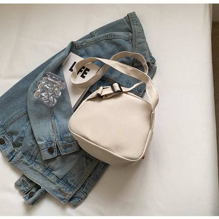 White Lightweight Canvas Crossbody Bag - Minimalist Casual Shoulder Satchel with Adjustable Strap 5