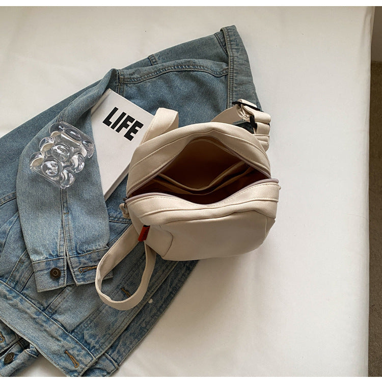 White Lightweight Canvas Crossbody Bag - Minimalist Casual Shoulder Satchel with Adjustable Strap 6