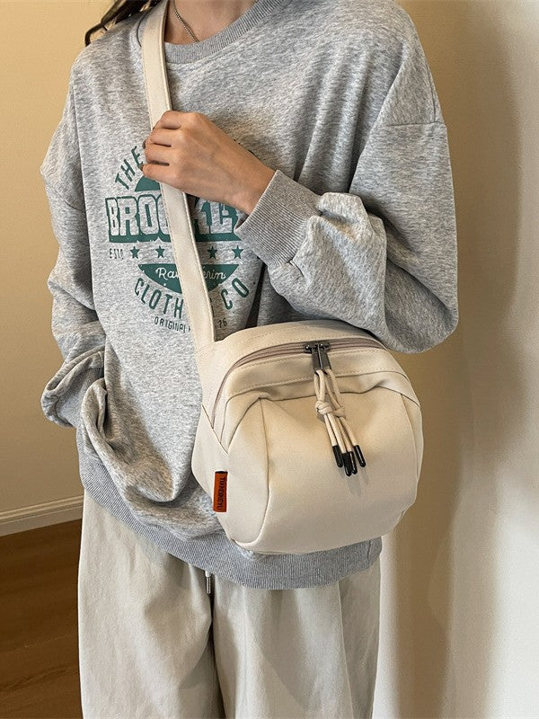 White Lightweight Canvas Crossbody Bag - Minimalist Casual Shoulder Satchel with Adjustable Strap 8