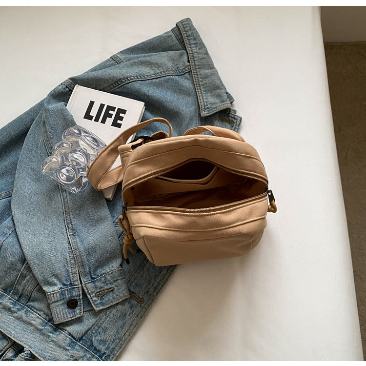 Khaki Lightweight Canvas Crossbody Bag - Minimalist Casual Shoulder Satchel with Adjustable Strap 6