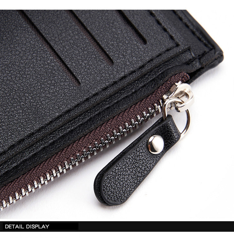Brown Men's Slim Vertical Bifold Wallet - PU Leather Card Holder with Zipper Coin Pocket and ID Window 5