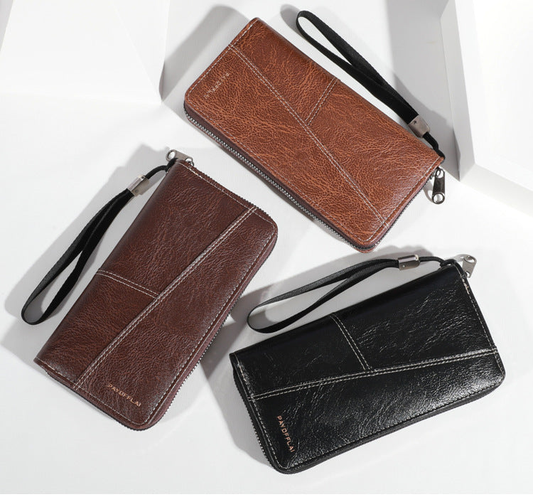 Black Men's Long Zipper Wallet Clutch - PU Leather Wristlet with Phone and Card Slots 3