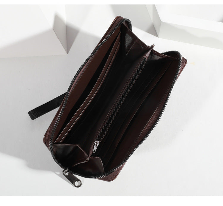 Black Men's Long Zipper Wallet Clutch - PU Leather Wristlet with Phone and Card Slots 6