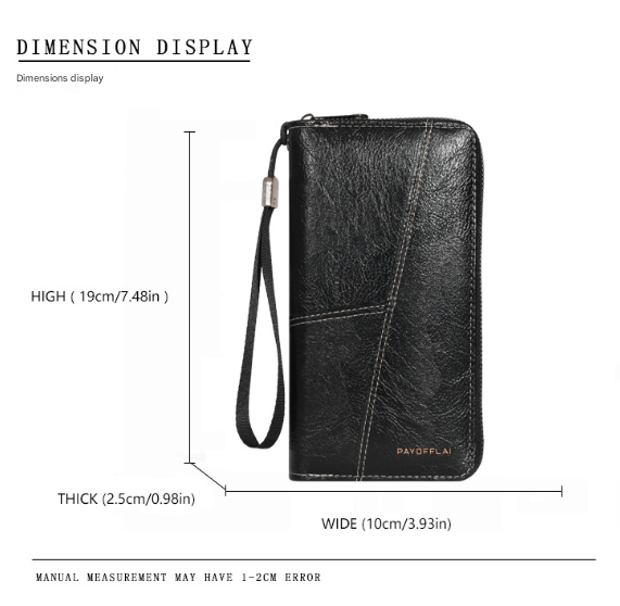 Black Men's Long Zipper Wallet Clutch - PU Leather Wristlet with Phone and Card Slots 7