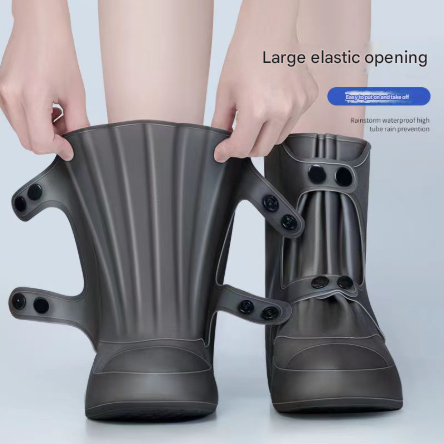 2 Pcs Size L Dark Grey Reusable Waterproof Shoe Covers - Heavy Duty Non-Slip Rain Boot Protectors 3