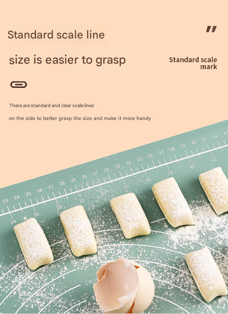 Green 3-Piece Silicone Baking Set - Non-Stick Pastry Mat with Measurements, Rolling Pin & Dough Scraper 7
