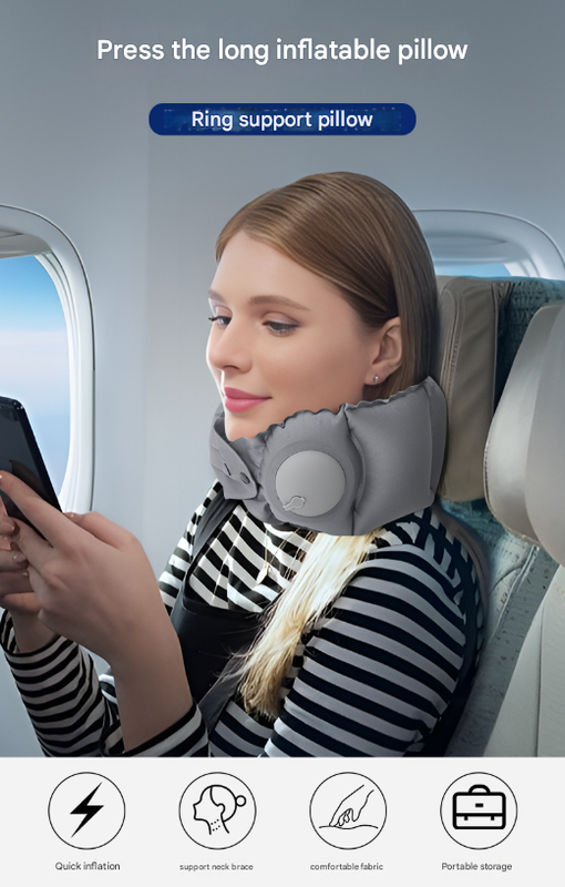 Dark Grey Press-Pump Inflatable Travel Pillow - Ultra-Lightweight Ergonomic 360° Neck Support 3