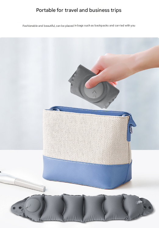 Dark Grey Press-Pump Inflatable Travel Pillow - Ultra-Lightweight Ergonomic 360° Neck Support 7