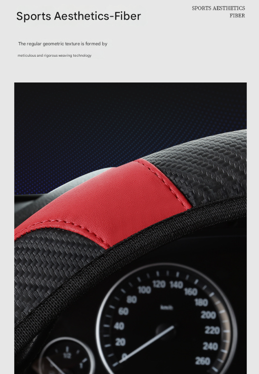 2-Pack (Type A + Type B) Red And Black Sporty Carbon Fiber Leather Steering Wheel Cover - Universal 38cm Easy-Fit Elastic Grip 3