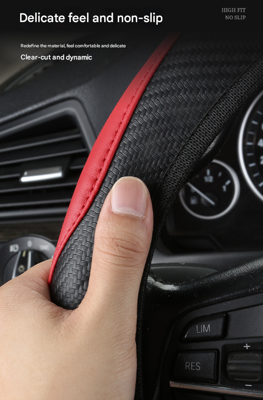 2-Pack (Type A + Type B)Black Sporty Carbon Fiber Leather Steering Wheel Cover - Universal 38cm Easy-Fit Elastic Grip 4