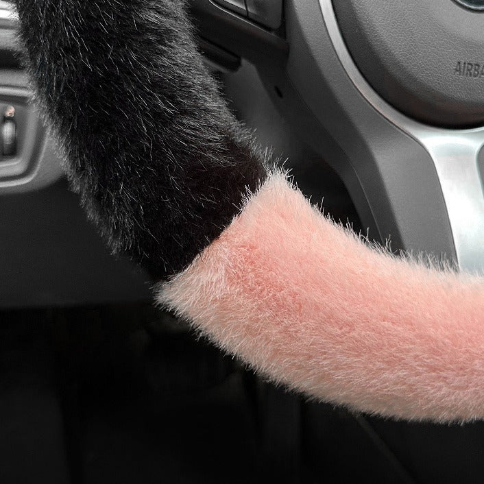 White Plush Cat Ear Steering Wheel Cover - Cute & Fuzzy Winter Grip, Universal 38cm Fit 4