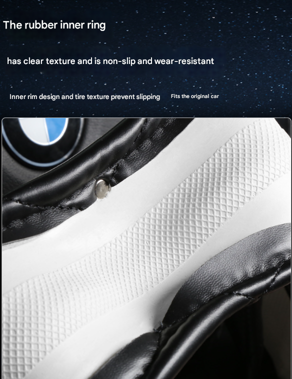 White Luxury Bling Steering Wheel Cover - Black Quilted Leather with Crystal Rhinestones, Universal 38cm Fit 6
