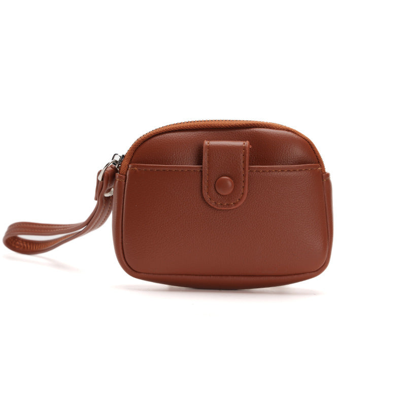 Brown Womens Compact PU Leather Coin Purse - Stylish Mini Wallet Wristlet with Card Holder and Key Ring