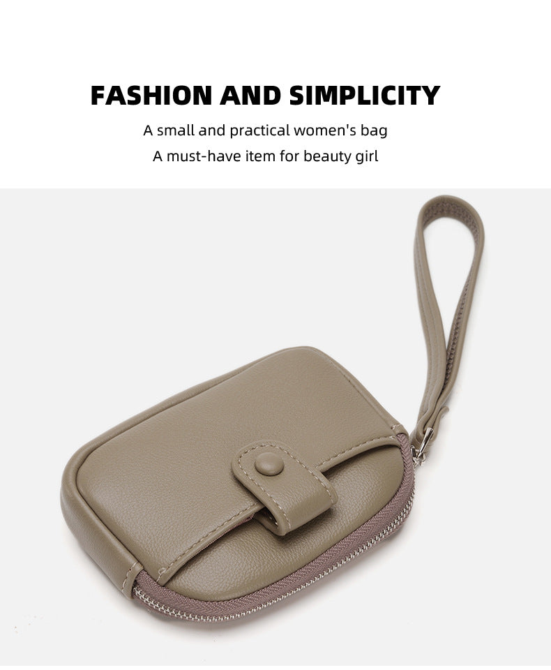 Brown Womens Compact PU Leather Coin Purse - Stylish Mini Wallet Wristlet with Card Holder and Key Ring 3