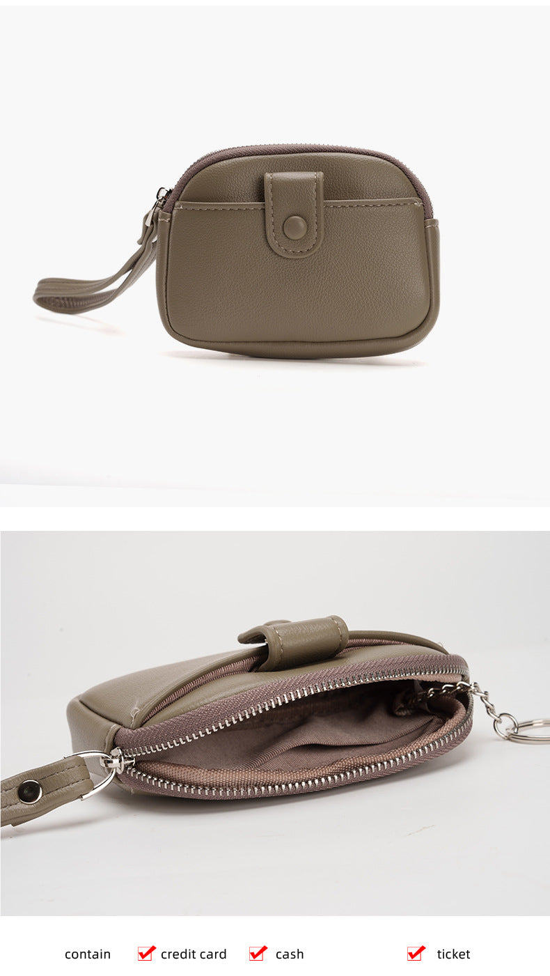 Brown Womens Compact PU Leather Coin Purse - Stylish Mini Wallet Wristlet with Card Holder and Key Ring 4