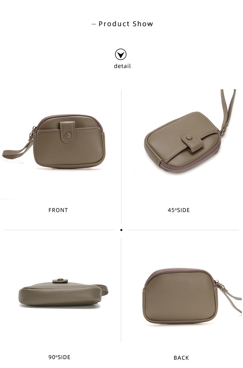 Brown Womens Compact PU Leather Coin Purse - Stylish Mini Wallet Wristlet with Card Holder and Key Ring 6