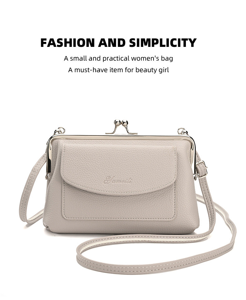 Black Women's Vintage Kiss Lock Crossbody Bag - PU Leather Clutch Purse with Detachable Strap 3
