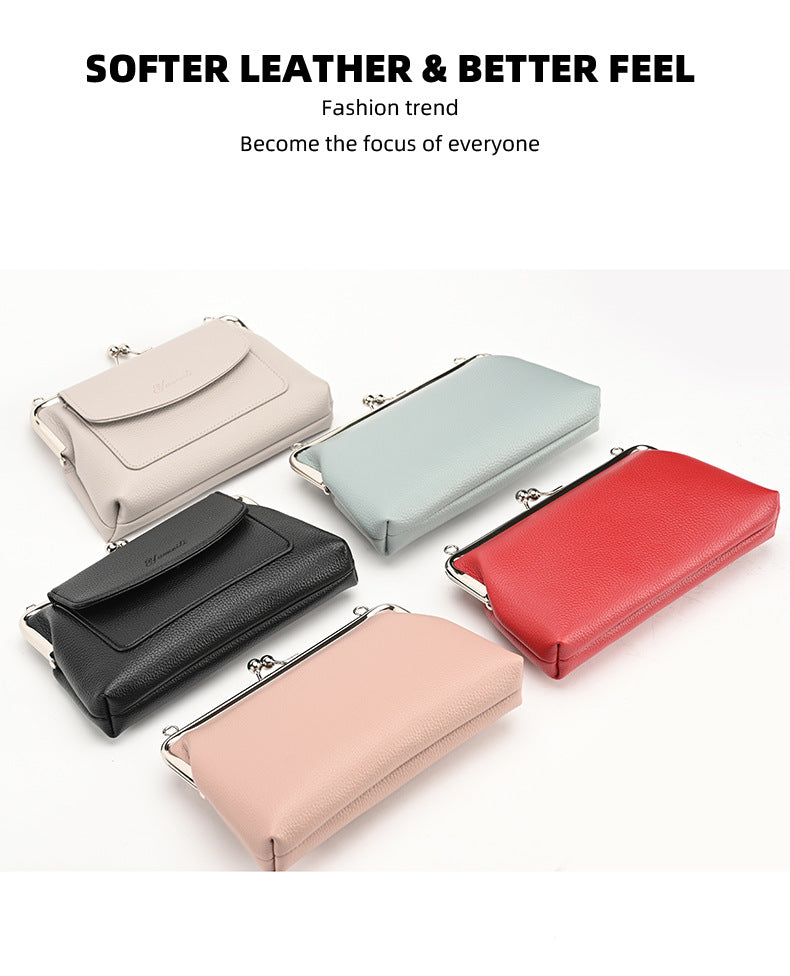 Black Women's Vintage Kiss Lock Crossbody Bag - PU Leather Clutch Purse with Detachable Strap 4