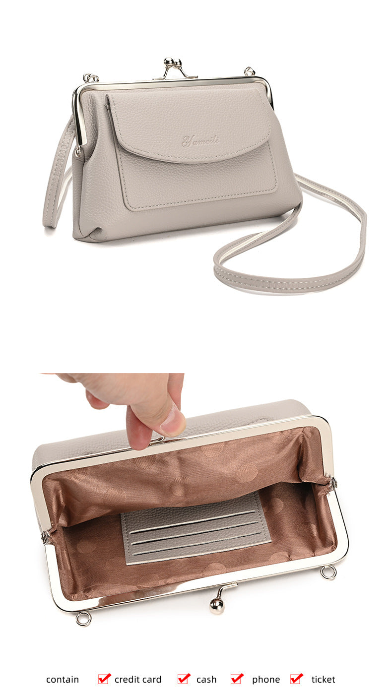 Black Women's Vintage Kiss Lock Crossbody Bag - PU Leather Clutch Purse with Detachable Strap 5