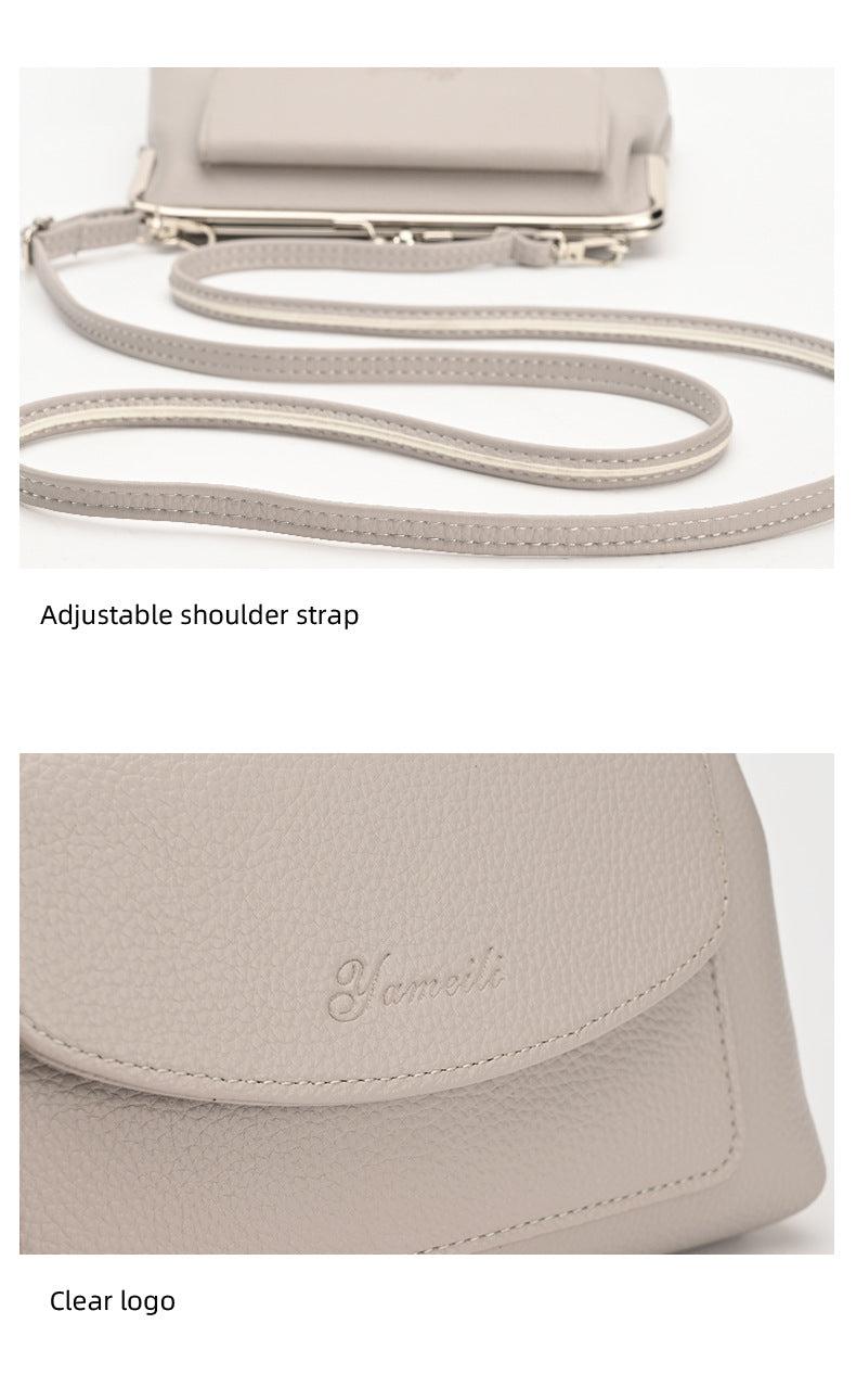 Taupe Women's Vintage Kiss Lock Crossbody Bag - PU Leather Clutch Purse with Detachable Strap 7