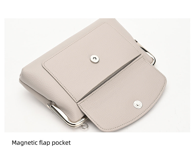 Taupe Women's Vintage Kiss Lock Crossbody Bag - PU Leather Clutch Purse with Detachable Strap 8
