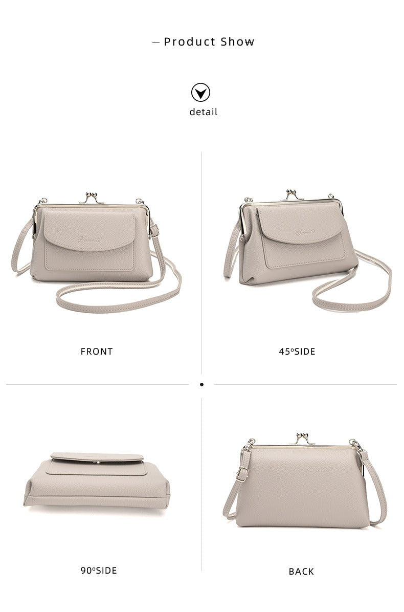 Blue Women's Vintage Kiss Lock Crossbody Bag - PU Leather Clutch Purse with Detachable Strap 6