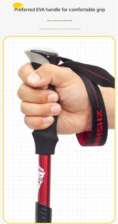 Short Red Ultralight Foldable Hiking Pole - Adjustable Aluminium Trekking Stick with EVA Grip for Outdoor Walking & Climbing 3