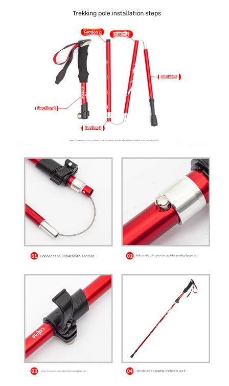 Short Red Ultralight Foldable Hiking Pole - Adjustable Aluminium Trekking Stick with EVA Grip for Outdoor Walking & Climbing 8